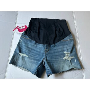 Ingrid Isabel Maternity Jean Shorts Midi Cut Off Short Crossover Panel 2/26 NWT